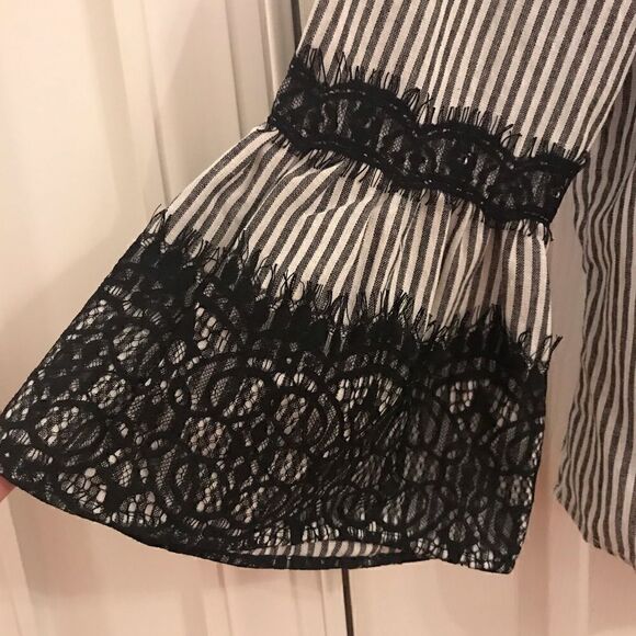 Kontrol contemporary black gray white striped top - Picture 2 of 8